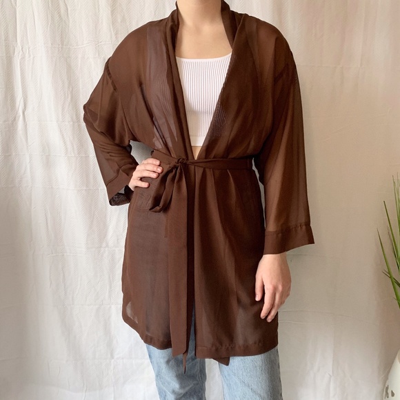 Vintage Linda Lingerie Sheer Robe Brown Small - Picture 1 of 4